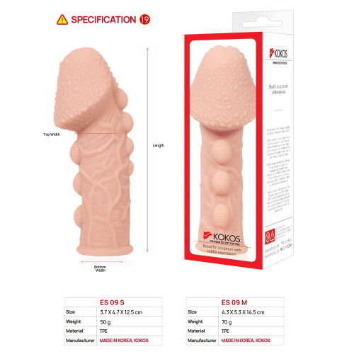 Насадка на член со стимулирующим рельефом телесного цвета Kokos Extreme Sleeve ES.09 размер M - 5