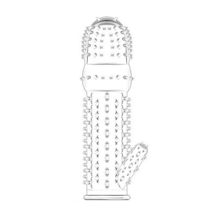 Насадка на член с шипами и дополнительным стимулятором клитора гелевая прозрачного цвета SKN