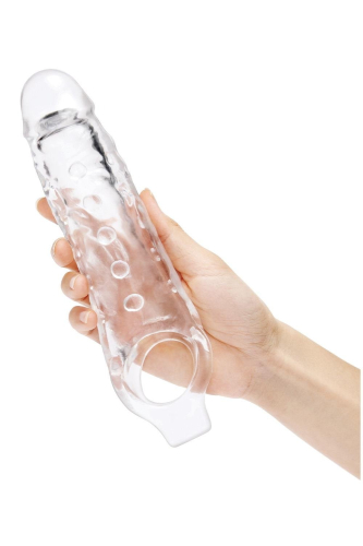 Насадка на член реалистичная с петлей для мошонки и шипами и ерекционными кольцами в наборе прозрачная Size up - 5