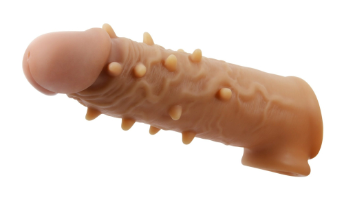 Насадка на член реалистичная с петлей для мошонки и шипами силиконовая телесного цвета Lybaile Pretty Love Osborn - 3