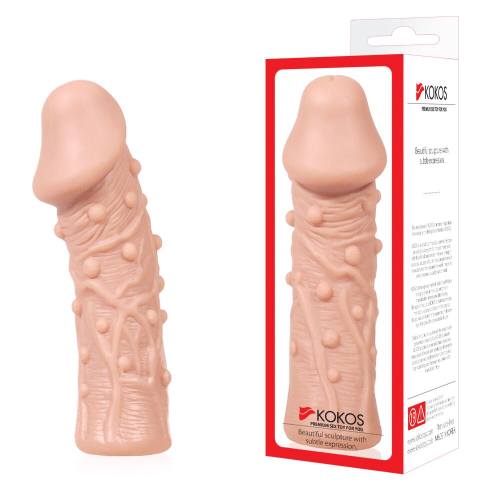 Насадка на член с пупырышками телесного цвета Kokos Extreme Sleeve ES.06 размер M - 3
