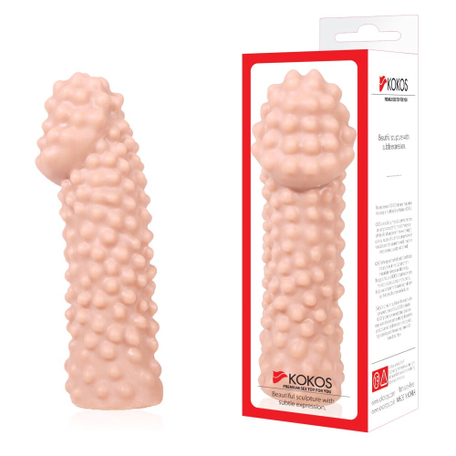 Насадка на член со стимулирующим рельефом телесного цвета Kokos Extreme Sleeve ES.10 размер M - 4