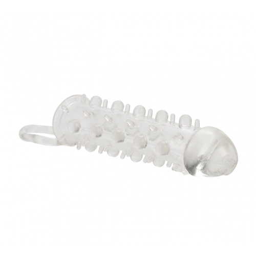 Насадка на член рельефная с петлей на мошонку прозрачного цвета California Exotic Novelties - 5