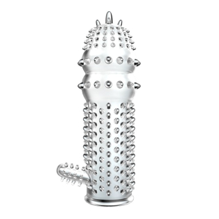 Насадка на член с закрытой головкой рельефная гелевая прозрачная Baile 