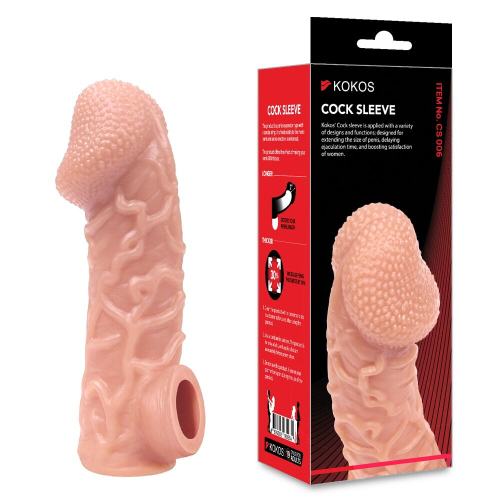 Насадка на член с отверстием для мошонки и венами телесного цвета Kokos Cock Sleeve CS 006 размер L - 2