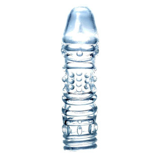 Удлиняющая рельефная насадка на пенис с шипами прозрачная Boss Series Penis Sleeve