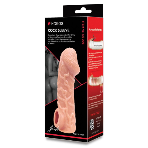 Насадка на член с отверстием для мошонки и венами телесного цвета Kokos Cock Sleeve CS 006 размер L - 6