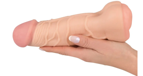 Насадка на член реалистичная Мастурбатор анус 2 в 1 телесного цвета Nature Skin Extension + Masturbator - 5