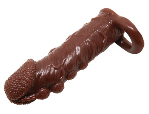 Насадка реалистичная на член с кольцом и крупными пупырышками коричневого цвета LYBAILE Brave Man BI-016012 - 5