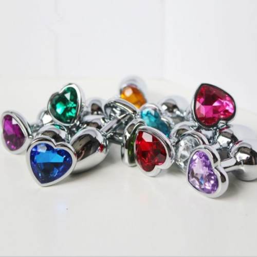 Анальная пробка металлическая серебристая с голубым камушком в виде сердечка Bdsm4u размер М - 2