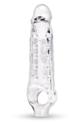 Насадка на член реалистичная с петлей для мошонки и шипами и ерекционными кольцами в наборе прозрачная Size up - 3