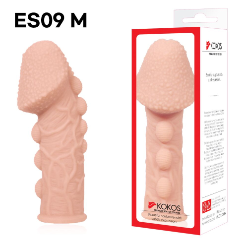 Насадка на член со стимулирующим рельефом телесного цвета Kokos Extreme Sleeve ES.09 размер M - 3