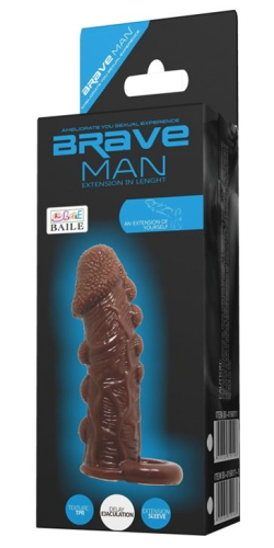 Насадка реалистичная на член с кольцом и крупными пупырышками коричневого цвета LYBAILE Brave Man BI-016012 - 7
