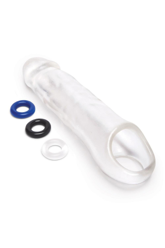 Насадка на член реалистичная с петлей для мошонки и ерекционными кольцами в наборе прозрачная Size up - 2