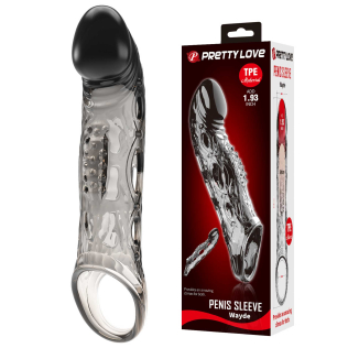 Насадка на член реалистичная с петлей удлиняющая на 49 мм прозрачного цвета LYBAILE Pretty Love Wayde Penis Sleeve