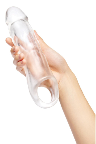 Насадка на член реалистичная с петлей для мошонки и ерекционными кольцами в наборе прозрачная Size up - 5