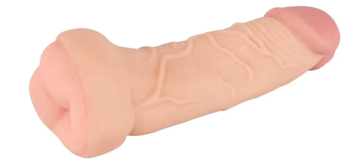 Насадка на член реалистичная Мастурбатор анус 2 в 1 телесного цвета Nature Skin Extension + Masturbator - 9