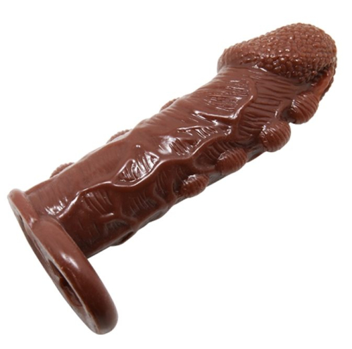 Насадка реалистичная на член с кольцом и крупными пупырышками коричневого цвета LYBAILE Brave Man BI-016012 - 4