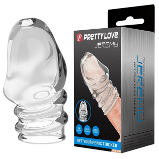 Насадка на член ребристая гелевая прозрачного цвета Lybaile Pretty Love Jeremy Skin