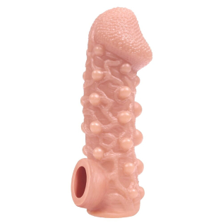 Насадка на член с отверстием для мошонки и пупырышками телесного цвета Kokos Cock Sleeve CS 010 размер L