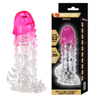 Насадка презерватив на член з пухирцями прозоро-рожевого кольору Lybaile Pretty Love Wilford
