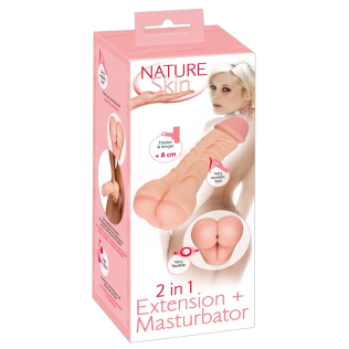 Насадка на член реалистичная Мастурбатор анус 2 в 1 телесного цвета Nature Skin Extension + Masturbator