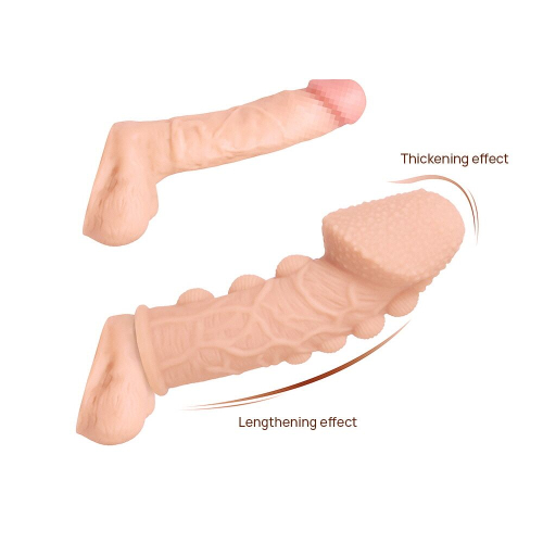 Насадка на член со стимулирующим рельефом телесного цвета Kokos Extreme Sleeve ES.09 размер M - 2