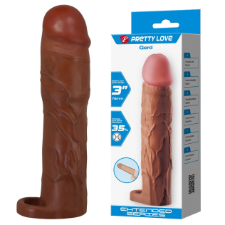 Удлиняющая насадка презерватив на член реалистичная с петлей коричневая Lybaile Pretty Love Gerd 3