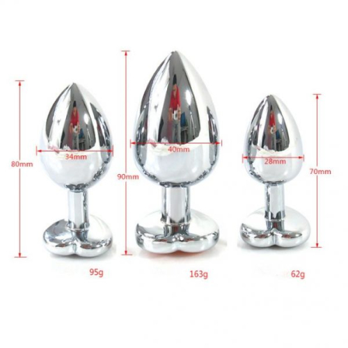Анальная пробка металлическая серебристая с голубым камушком в виде сердечка Bdsm4u размер М - 3