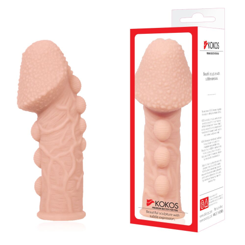 Насадка на член со стимулирующим рельефом телесного цвета Kokos Extreme Sleeve ES.09 размер M - 4