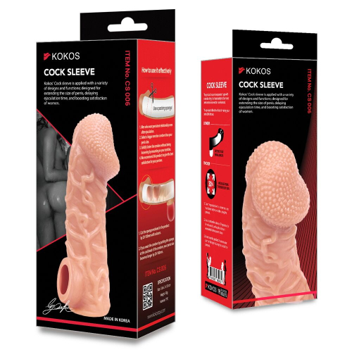 Насадка на член с отверстием для мошонки и венами телесного цвета Kokos Cock Sleeve CS 006 размер L - 4
