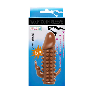 Насадка на член реалистичная с пупырышками и отростками для дополнительной стимуляции коричневого цвета Lybaile длина 122 мм