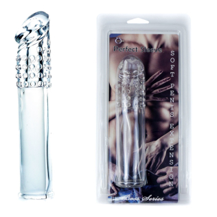 Удлиняющая насадка на пенис с шипами прозрачная Boss Series Perfect Sleeve