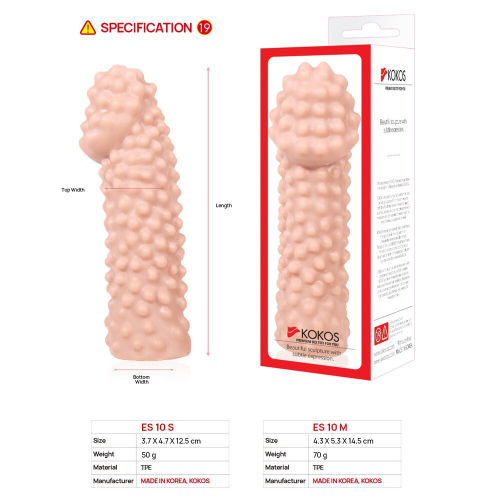 Насадка на член со стимулирующим рельефом телесного цвета Kokos Extreme Sleeve ES.10 размер M - 5